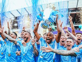 Man City lift the EPL trophy